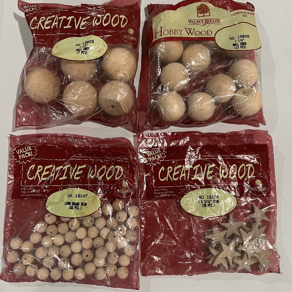 Walnut Hollow Creative Wood Craft Supplies Lot: Balls, Beads, Stars, Knobs - 4